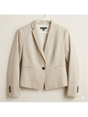 Ann Taylor Petite Tan Single Button Blazer Career Suit Jacket Polka Dot 6P